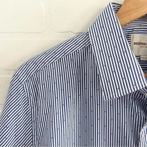 Scotch & Soda Amsterdam Blue/White Stripe Button-Down Shirt Men’s Sz 16.5 34/35 - Picture 6 of 13